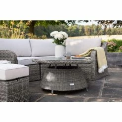 'Peony' Luxury Rattan 5 Seater Modular Garden Sofa Set With Coffee Table And Footstools In Stone By Primrose Living -Plants outlet store Stone FU102248 3 Table 5586