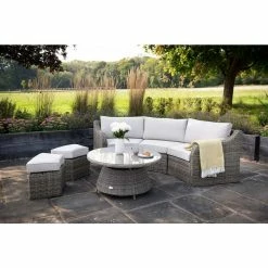 'Peony' Luxury Rattan 5 Seater Modular Garden Sofa Set With Coffee Table And Footstools In Stone By Primrose Living -Plants outlet store Stone FU102248 5 FullSet2 9ac1