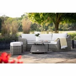 'Peony' Luxury Rattan 5 Seater Modular Garden Sofa Set With Coffee Table And Footstools In Stone By Primrose Living -Plants outlet store Stone FU102248 7 FullSetFlower b9ec