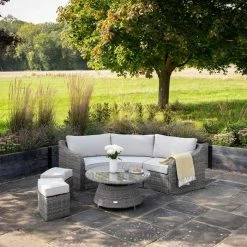 'Peony' Luxury Rattan 5 Seater Modular Garden Sofa Set With Coffee Table And Footstools In Stone By Primrose Living -Plants outlet store Stone FU102248 9 FullSet2 26c1