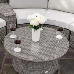 'Peony' Luxury Rattan 6 Seater Modular Garden Sofa Set With Storage Basket And Coffee Table In Stone By Primrose Living -Plants outlet store Stone FU102249 Table d063