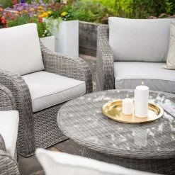 'Peony' Luxury Rattan 8 Seater Modular Garden Sofa Set With Storage Baskets And Coffee Table In Stone By Primrose Living -Plants outlet store Stone FU102251 3 TableChairs 6603