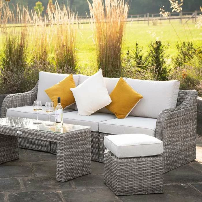 'Peony' Luxury Rattan 5 Seater Modular Garden Sofa Set With Open Coffee Table And Footstools In Stone By Primrose Living 4 'Peony' Luxury Rattan 5 Seater Modular Garden Sofa Set With Open Coffee Table And Footstools In Stone By Primrose Living - Image 2