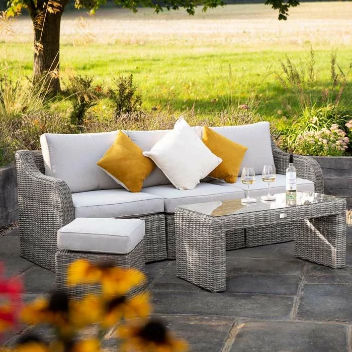 'Peony' Luxury Rattan 5 Seater Modular Garden Sofa Set With Open Coffee Table And Footstools In Stone By Primrose Living 9 'Peony' Luxury Rattan 5 Seater Modular Garden Sofa Set With Open Coffee Table And Footstools In Stone By Primrose Living - Image 7