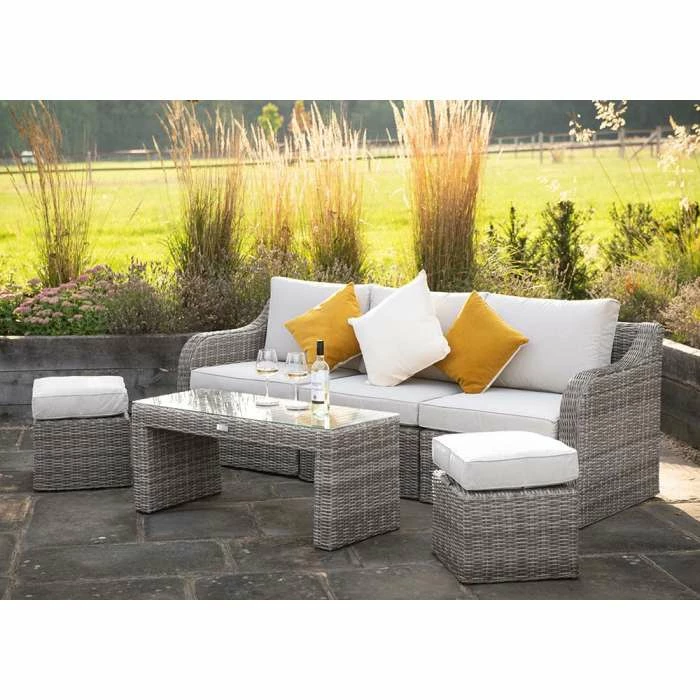 'Peony' Luxury Rattan 5 Seater Modular Garden Sofa Set With Open Coffee Table And Footstools In Stone By Primrose Living 3 'Peony' Luxury Rattan 5 Seater Modular Garden Sofa Set With Open Coffee Table And Footstools In Stone By Primrose Living