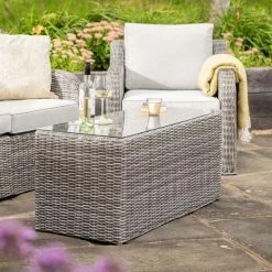 'Peony' Luxury Rattan 4 Seater Modular Garden Sofa Set With Coffee Table In Stone By Primrose Living -Plants outlet store Stone FU102253 5 CoffeeTable 22cb