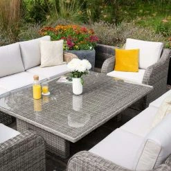 'Peony' Luxury Rattan 8 Seater Modular Garden Sofa Set With Rising Table And Parasol In Stone By Primrose Living 15 'Peony' Luxury Rattan 8 Seater Modular Garden Sofa Set With Rising Table And Parasol In Stone By Primrose Living -Plants outlet store Stone FU102258 5 Table 70bc