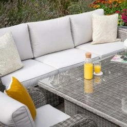 'Peony' Luxury Rattan 8 Seater Modular Garden Sofa Set With Rising Table And Parasol In Stone By Primrose Living 16 'Peony' Luxury Rattan 8 Seater Modular Garden Sofa Set With Rising Table And Parasol In Stone By Primrose Living -Plants outlet store Stone FU102258 6 SofaTable 1d73