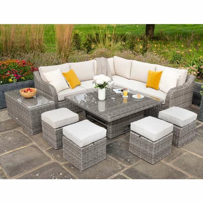 'Peony' Luxury Rattan 9 Seater Modular Garden Sofa Set With Square Rising Table And Footstools In Stone By Primrose Living 4 'Peony' Luxury Rattan 9 Seater Modular Garden Sofa Set With Square Rising Table And Footstools In Stone By Primrose Living - Image 2