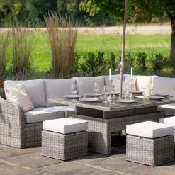 'Peony' Luxury Rattan 9 Seater Modular Garden Sofa Set With Rectangular Rising Table And Footstools In Stone By Primrose Living -Plants outlet store Stone FU102262 6 FullSetCloseNoPara 3c9c