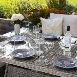 'Peony' Luxury Rattan 10 Seater Modular Garden Sofa Set With Rectangular Table In Stone By Primrose Living -Plants outlet store Stone FU102264 2 TableClose 935f