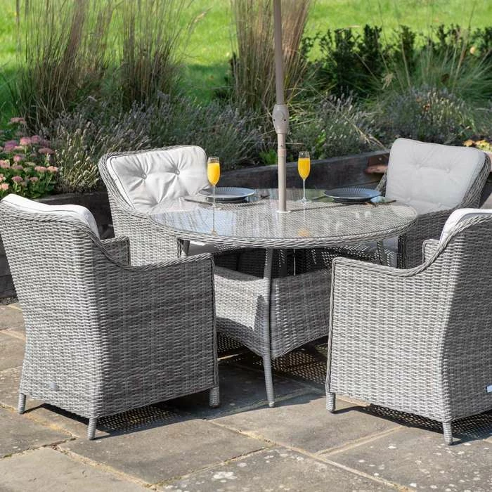 Luxury 4 Seater Circular Garden Dining Set In Stone Rattan By Primrose Living 4 Luxury 4 Seater Circular Garden Dining Set In Stone Rattan By Primrose Living - Image 2