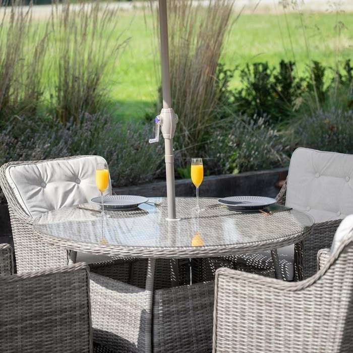 Luxury 4 Seater Circular Garden Dining Set In Stone Rattan By Primrose Living 5 Luxury 4 Seater Circular Garden Dining Set In Stone Rattan By Primrose Living - Image 3