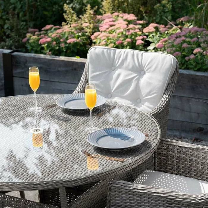 Luxury 4 Seater Circular Garden Dining Set In Stone Rattan By Primrose Living 6 Luxury 4 Seater Circular Garden Dining Set In Stone Rattan By Primrose Living - Image 4