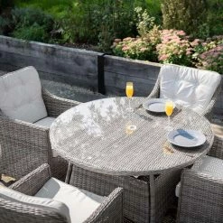 Luxury 4 Seater Circular Garden Dining Set In Stone Rattan By Primrose Living 11 Luxury 4 Seater Circular Garden Dining Set In Stone Rattan By Primrose Living -Plants outlet store Stone FU102243 5 TableChairFar cd92