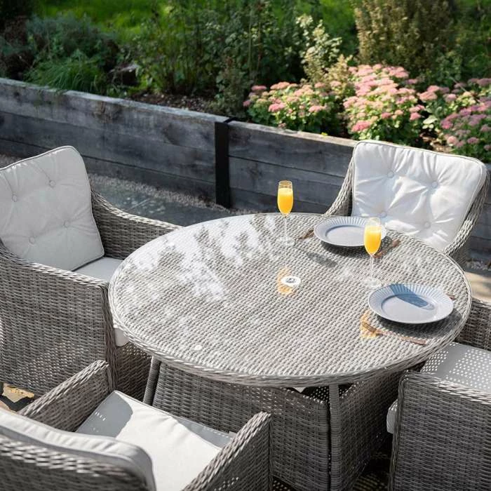 Luxury 4 Seater Circular Garden Dining Set In Stone Rattan By Primrose Living 7 Luxury 4 Seater Circular Garden Dining Set In Stone Rattan By Primrose Living - Image 5