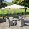 Luxury 4 Seater Circular Garden Dining Set In Stone Rattan By Primrose Living -Plants outlet store Stone FU102243 FullSet a247