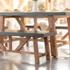 Rustic Cement & Acacia Wood 6 Seater Dining Set With Benches By Primrose Living -Plants outlet store Wood Cement BenchLegs c6d2