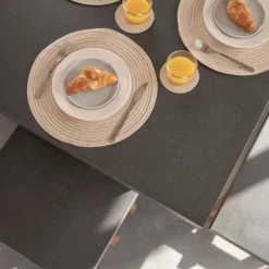 Rustic Cement & Acacia Wood 6 Seater Dining Set With Benches By Primrose Living -Plants outlet store Wood Cement TableTop2 8969