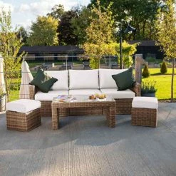 'Iris' Luxury Rattan 5 Seater Garden Sofa Set With Open Coffee Table By Primrose Living