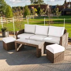 'Iris' Luxury Rattan 5 Seater Garden Sofa Set With Open Coffee Table By Primrose Living -Plants outlet store fu102408 fullsetoff 0d5b