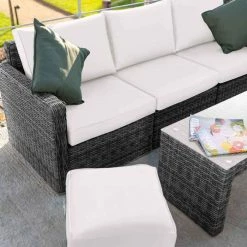 'Iris' Luxury Rattan 5 Seater Garden Sofa Set With Open Coffee Table In Stone By Primrose Living -Plants outlet store fu102409 footstoolsofatable f8dd