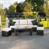 'Iris' Luxury Rattan 5 Seater Garden Sofa Set With Open Coffee Table In Stone By Primrose Living -Plants outlet store fu102409 fullset 4f02