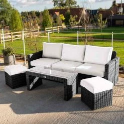 'Iris' Luxury Rattan 5 Seater Garden Sofa Set With Open Coffee Table In Stone By Primrose Living -Plants outlet store fu102409 fullsetoff a765