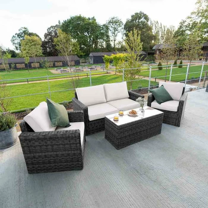 'Iris' Luxury Rattan 4 Seater Garden Sofa Set With Coffee Table In Stone By Primrose Living 4 'Iris' Luxury Rattan 4 Seater Garden Sofa Set With Coffee Table In Stone By Primrose Living - Image 2