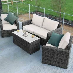 'Iris' Luxury Rattan 4 Seater Garden Sofa Set With Coffee Table In Stone By Primrose Living 7 'Iris' Luxury Rattan 4 Seater Garden Sofa Set With Coffee Table In Stone By Primrose Living -Plants outlet store fu102412 fullsetoff2 02e1
