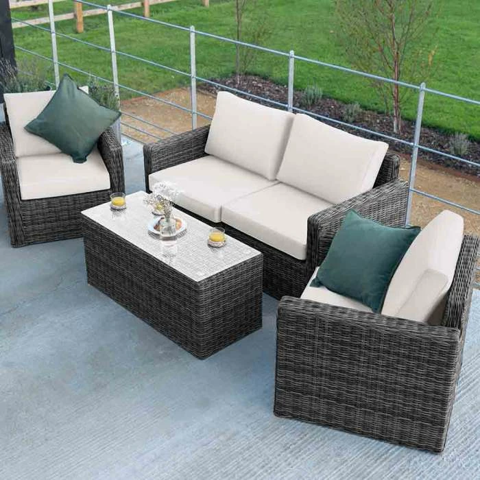 'Iris' Luxury Rattan 4 Seater Garden Sofa Set With Coffee Table In Stone By Primrose Living 5 'Iris' Luxury Rattan 4 Seater Garden Sofa Set With Coffee Table In Stone By Primrose Living - Image 3