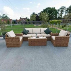 'Iris' Luxury Rattan 5 Seater Garden Sofa Set With Box Coffee Table By Primrose Living
