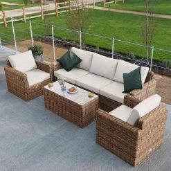 'Iris' Luxury Rattan 5 Seater Garden Sofa Set With Box Coffee Table By Primrose Living -Plants outlet store fu102414 fullsetoff2 7282