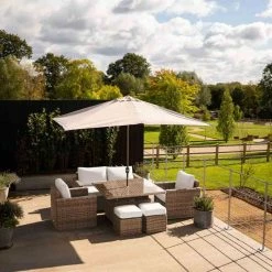 'Iris' Luxury Rattan 6 Seater Garden Sofa Set With Square Rising Table And Parasol By Primrose Living -Plants outlet store fu102417 fullset2 db3a