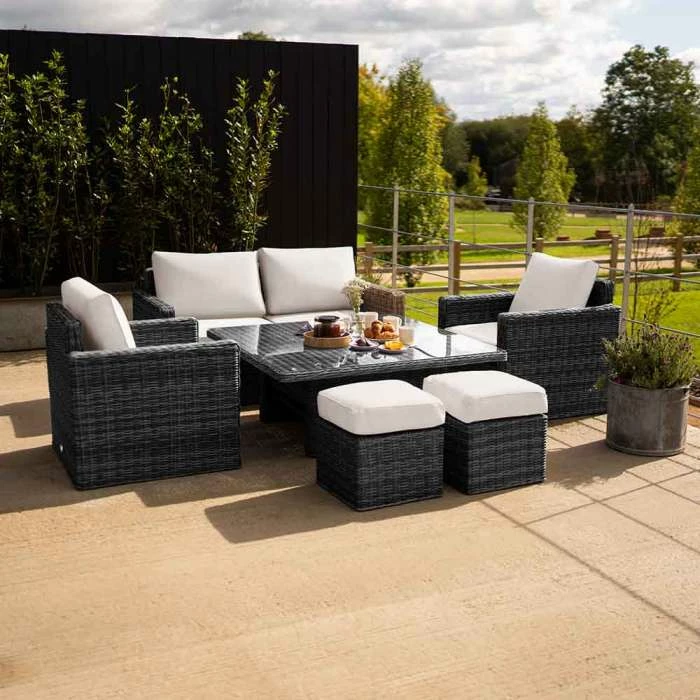 'Iris' Luxury Rattan 6 Seater Garden Sofa Set With Square Rising Table And Parasol In Stone By Primrose Living 4 'Iris' Luxury Rattan 6 Seater Garden Sofa Set With Square Rising Table And Parasol In Stone By Primrose Living - Image 2