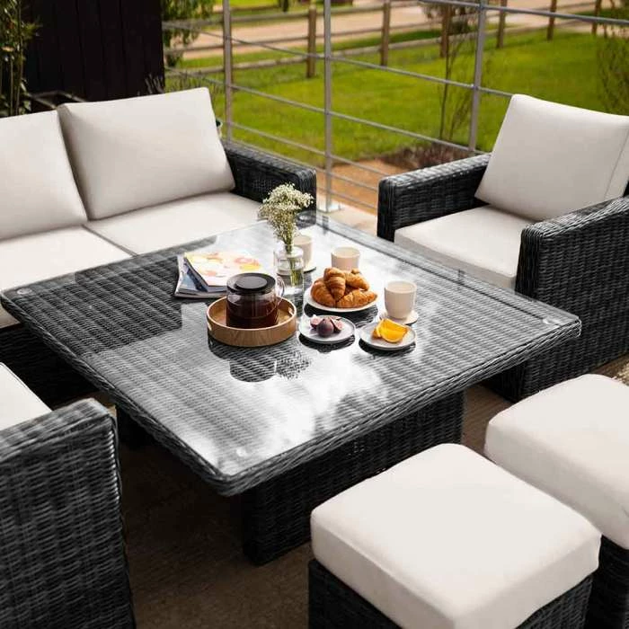 'Iris' Luxury Rattan 6 Seater Garden Sofa Set With Square Rising Table And Parasol In Stone By Primrose Living 7 'Iris' Luxury Rattan 6 Seater Garden Sofa Set With Square Rising Table And Parasol In Stone By Primrose Living - Image 5