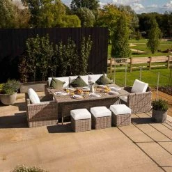 'Iris' Luxury Rattan 8 Seater Garden Sofa Set With Rectangular Table And Parasol By Primrose Living -Plants outlet store fu102419 FullSetNoPara debd
