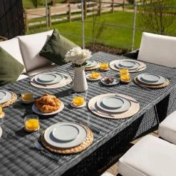 'Iris' Luxury Rattan 8 Seater Garden Sofa Set With Rectangular Table And Parasol In Stone By Primrose Living -Plants outlet store fu102420 1 Table 69ae