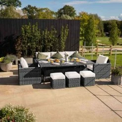 'Iris' Luxury Rattan 8 Seater Garden Sofa Set With Rectangular Table And Parasol In Stone By Primrose Living -Plants outlet store fu102420 3 FullSetNoPara2 c56a