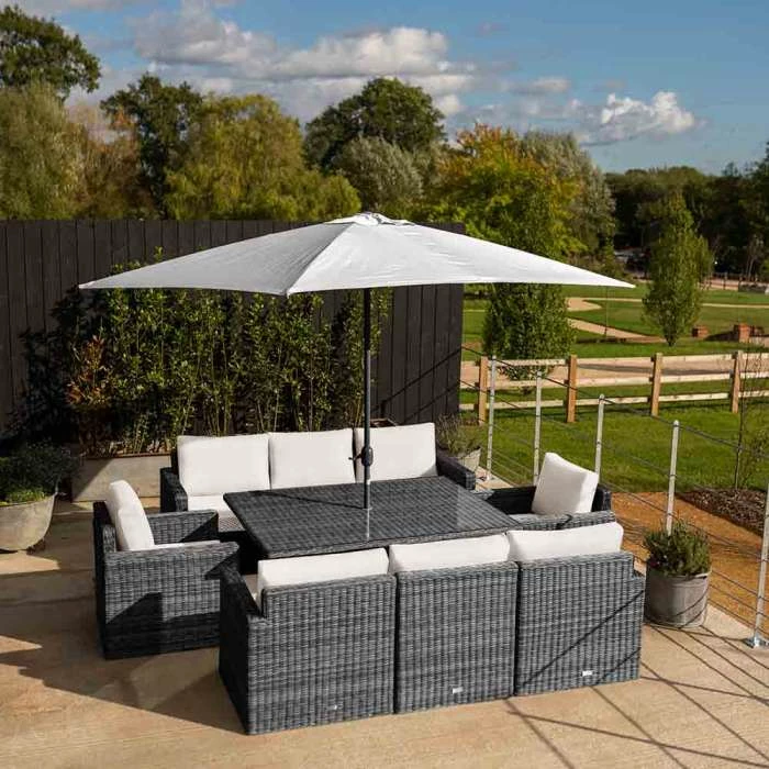 'Iris' Luxury Rattan 8 Seater Garden Sofa Set With Rectangular Rising Table And Parasol In Stone By Primrose Living 3 'Iris' Luxury Rattan 8 Seater Garden Sofa Set With Rectangular Rising Table And Parasol In Stone By Primrose Living