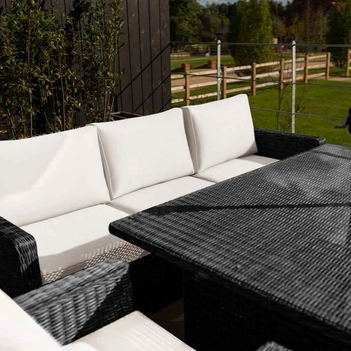 'Iris' Luxury Rattan 8 Seater Garden Sofa Set With Rectangular Rising Table And Parasol In Stone By Primrose Living 7 'Iris' Luxury Rattan 8 Seater Garden Sofa Set With Rectangular Rising Table And Parasol In Stone By Primrose Living - Image 5