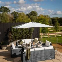'Iris' Luxury Rattan 8 Seater Garden Sofa Set With Rectangular Rising Table And Parasol In Stone By Primrose Living 9 'Iris' Luxury Rattan 8 Seater Garden Sofa Set With Rectangular Rising Table And Parasol In Stone By Primrose Living -Plants outlet store fu102425 FullSet2 cd91