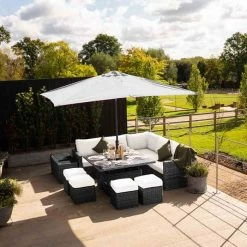 'Iris' Luxury Rattan 9 Seater Garden Sofa Set With Square Rising Table In Stone By Primrose Living -Plants outlet store fu102428 1 FullSet2 d08e