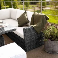 'Iris' Luxury Rattan 9 Seater Garden Sofa Set With Square Rising Table In Stone By Primrose Living -Plants outlet store fu102428 2 SofaCorner 6969