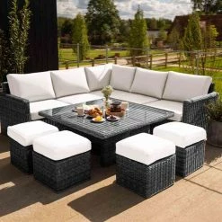 'Iris' Luxury Rattan 9 Seater Garden Sofa Set With Square Rising Table In Stone By Primrose Living -Plants outlet store fu102428 4 FullSetNoParaClose 5640