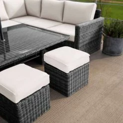 'Iris' Luxury Rattan 9 Seater Garden Sofa Set With Rectangular Rising Table And Parasol In Stone By Primrose Living 10 'Iris' Luxury Rattan 9 Seater Garden Sofa Set With Rectangular Rising Table And Parasol In Stone By Primrose Living -Plants outlet store fu102431 1 Footstools c852