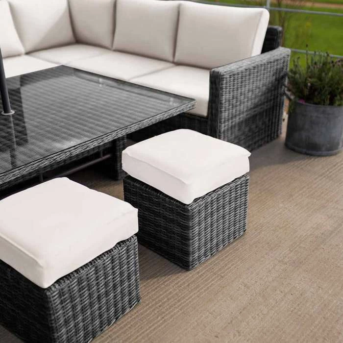 'Iris' Luxury Rattan 9 Seater Garden Sofa Set With Rectangular Rising Table And Parasol In Stone By Primrose Living 5 'Iris' Luxury Rattan 9 Seater Garden Sofa Set With Rectangular Rising Table And Parasol In Stone By Primrose Living - Image 3