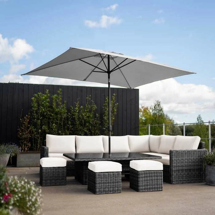 'Iris' Luxury Rattan 9 Seater Garden Sofa Set With Rectangular Rising Table And Parasol In Stone By Primrose Living 4 'Iris' Luxury Rattan 9 Seater Garden Sofa Set With Rectangular Rising Table And Parasol In Stone By Primrose Living - Image 2