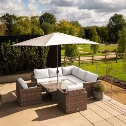 'Iris' Luxury Rattan 7 Seater Garden Sofa Set With Square Rising Table By Primrose Living