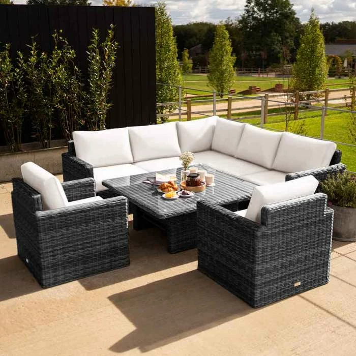 'Iris' Luxury Rattan 7 Seater Garden Sofa Set With Square Rising Table In Stone By Primrose Living 4 'Iris' Luxury Rattan 7 Seater Garden Sofa Set With Square Rising Table In Stone By Primrose Living - Image 2